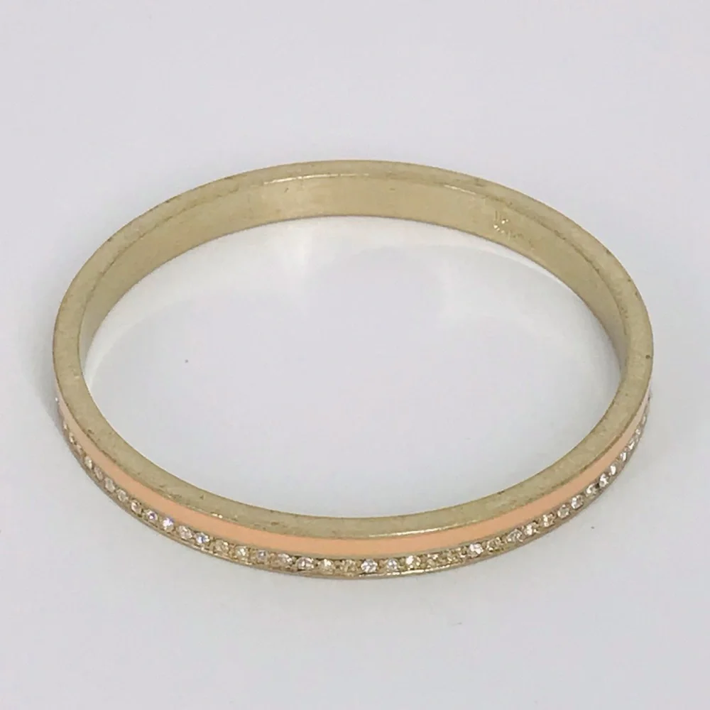 Lia Sophia Gold Tone Bangle with Peach Enamel and Crystal Row